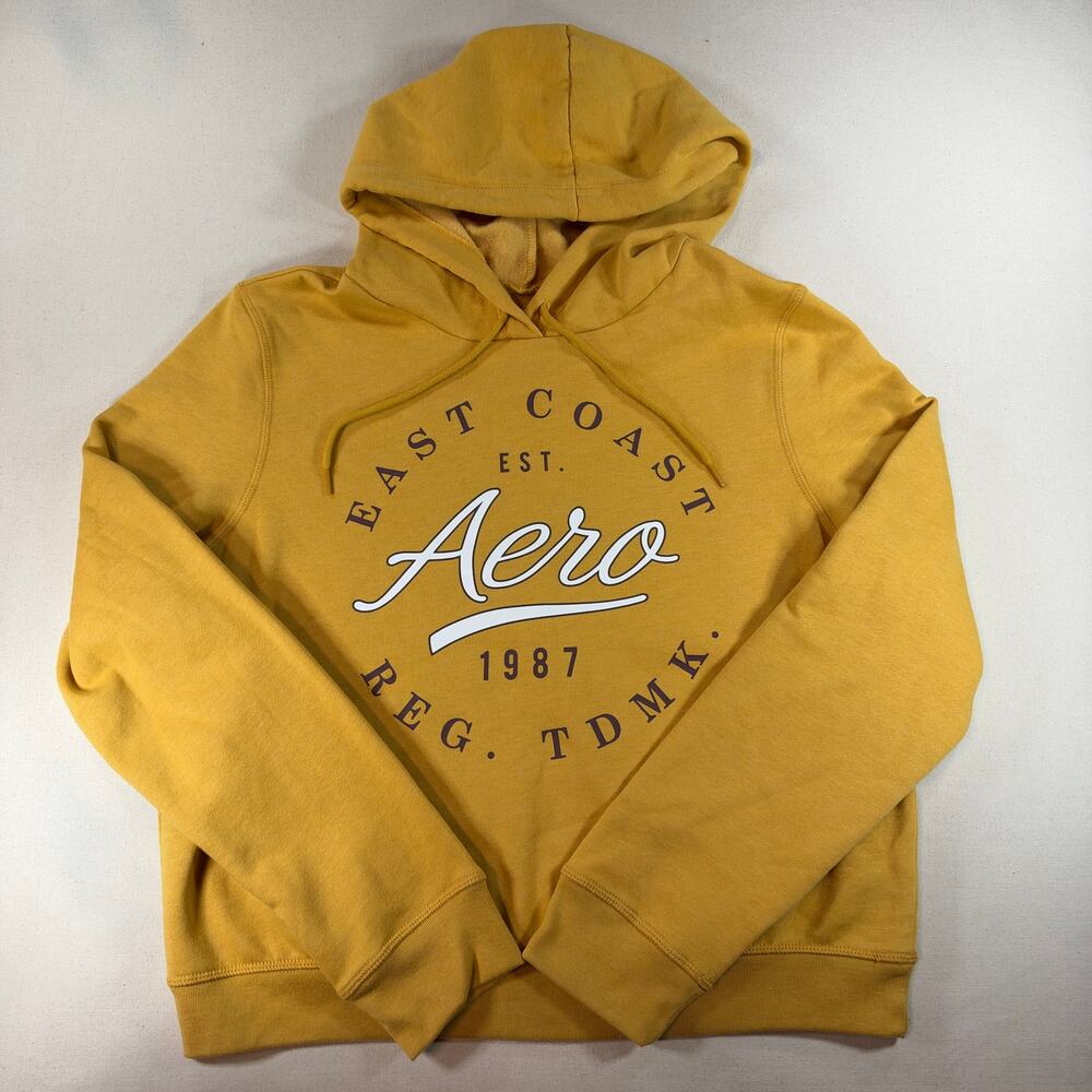 Aéropostale Womens Large Yellow East Coast Aero Graphic Pullover Hoodie NWT